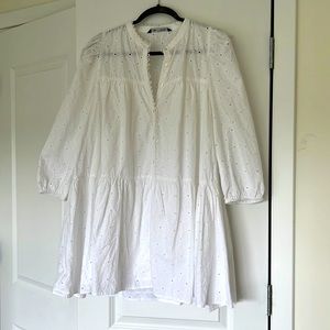 Zara mini white cotton poplin broderie dress, size M, 100% cotton, spring vibes